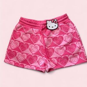 Hello Kitty Sanrio Pink Heart Print Shorts Size L Kawaii Lounge Shorts - NWT
